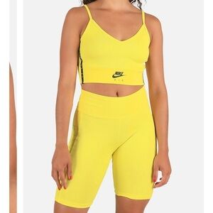 Women Nike Air yellow set. Nike bike shorts with nike sport bra